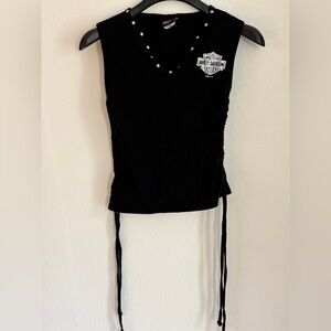 Harley Davidson Motorcycles Womens Ruffle Crunch Black Biker Tank Top Size Small